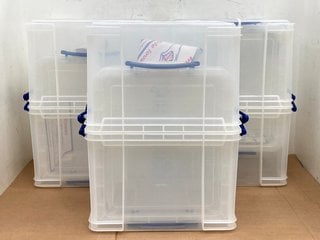 3 X BOX OF 3 35L CLEAR PLASTIC STORAGE BOXES: LOCATION - H1