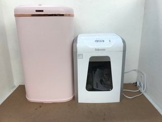 TOWER CAVALETTO ROSE GOLD EDITION 58L SQUARE SENSOR BIN IN PINK TO ALSO INCLUDE FELLOWES PAPER SHREDDER IN WHITE: LOCATION - E9