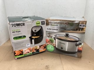 DAEWOO 6.5L STAINLESS STEEL SLOW COOKER TO ALSO INCLUDE TOWER 4.3L AIR FRYER IN BLACK: LOCATION - E10