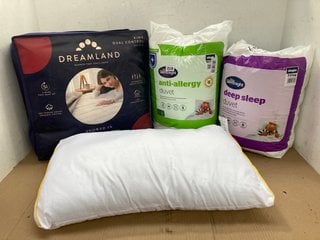 4 X ASSORTED BEDDING ITEMS TO INCLUDE DREAMLAND SNOWED IN KING DUAL WARMING MATTRESS PROTECTOR: LOCATION - E10