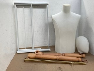 FOLDABLE DRYING RACK IN WHITE TO ALSO INCLUDE DRESSMAKING MANNEQUIN: LOCATION - E10