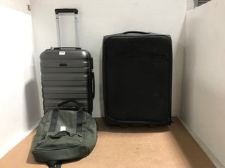 2 X JOHN LEWIS & PARTNERS FABRIC/HARD SHELL WHEELED SUITCASES IN BLACK/GRAPHITE TO ALSO INCLUDE JOHN LEWIS & PARTNERS FAUX LEATHER BACKPACK IN OLIVE GREEN: LOCATION - J4