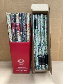 BOX OF CAROLINE GARDNER FLORAL WRAPPING PAPER ROLLS TO ALSO INCLUDE BOX OF ASSORTED RECYCLED WRAPPING PAPER IN VARIOUS PATTERNS: LOCATION - J6