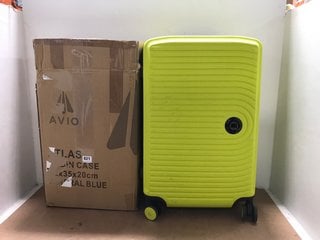 HAUPTSTADTKOFFER MEDIUM SIZE HARD SHELL WHEELED COMBINATION LOCK SUITCASE IN LIME GREEN TO ALSO INCLUDE AVIO ATLAS CABIN SIZE HARD SHELL WHEELED SUITCASE IN MINERAL BLUE: LOCATION - J12