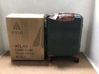 AVIO ATLAS CABIN SIZE HARD SHELL WHEELED SUITCASE IN BLACK TO ALSO INCLUDE KONO CABIN SIZE HARD SHELL WHEELED SUITCASE IN BROWN: LOCATION - J12