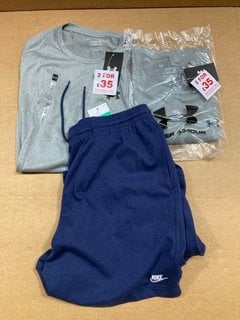 2 X UNDER ARMOUR TECH T-SHIRTS IN GREY - UK XL TO ALSO INCLUDE NIKE SHORTS IN NAVY - UK XL: LOCATION - J14