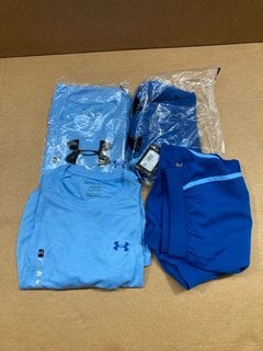 2 X UNDER ARMOUR LAUNCH SHORTS IN BLUE - UK XL TO ALSO INCLUDE 2 X UNDER ARMOUR TECH T-SHIRTS IN BLUE - UK XL: LOCATION - J14