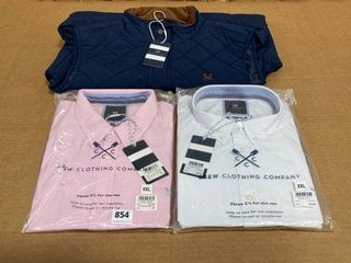 2 X CREW CLOTHING COMPANY CLOTHING OXFORD SLIM FIT SHIRTS IN WHITE/PINK - UK XXL TO ALSO INCLUDE CREW CLOTHING COMPANY PADDED GILET IN NAVY - UK XXL - COMBINED RRP £160.00: LOCATION - J15