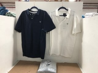 2 X CREW CLOTHING COMPANY MELBURY POLO SOLID TOPS IN NAVY/WHITE- UK XXL TO ALSO INCLUDE CREW CLOTHING COMPANY 1/2 ZIP SOLID JUMPER IN GREY MARL - UK XXL - COMBINED RRP £145.00: LOCATION - J15