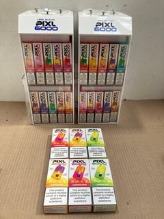 2 X BOXES OF ASSORTED PIXL 6000 PUFF 20MG DISPOSABLE VAPES IN VARIOUS FLAVOURS TO INCLUDE JUICY PEACH - (PLEASE NOTE: 18+YEARS ONLY. ID MAY BE REQUIRED): LOCATION - E0