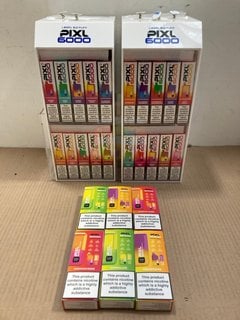 2 X BOXES OF ASSORTED PIXL 6000 PUFF 20MG DISPOSABLE VAPES IN VARIOUS FLAVOURS TO INCLUDE FRESH MINT - (PLEASE NOTE: 18+YEARS ONLY. ID MAY BE REQUIRED): LOCATION - E0