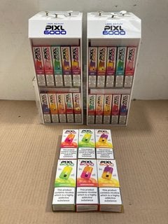 2 X BOXES OF ASSORTED PIXL 6000 PUFF 20MG DISPOSABLE VAPES IN VARIOUS FLAVOURS TO INCLUDE SUNSET CRUSH - (PLEASE NOTE: 18+YEARS ONLY. ID MAY BE REQUIRED): LOCATION - E0