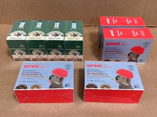 4 X BOXES OF OMNI TOPPERS VET FORMULATED PLANT BASED TOPPERS - BBE 31/5/26 TO ALSO INCLUDE 4 X BOXES OF JAMES WELLBELOVED ADULT CAT FOOD SACHETS - BBE 22/4/26: LOCATION - J17