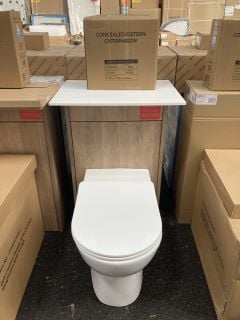 (COLLECTION ONLY) 500 X 260MM TOILET UNIT IN GLADSTONE OAK AND WHITE COMPLETE WITH BTW PAN, SEAT AND CONCEALED CISTERN FITTING KIT RRP £780: LOCATION - A4