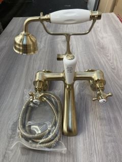 WALL MOUNTED TRADITIONAL BSM IN BRUSHED BRASS WITH TRADITIONAL SHOWER HANDSET AND HOSE RRP £505: LOCATION - R2