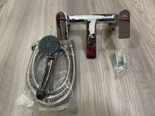 DECK MOUNTED BSM IN CHROME WITH SHOWER HANDSET, HOSE AND WALL MOUNTING BRACKET RRP £365: LOCATION - R2