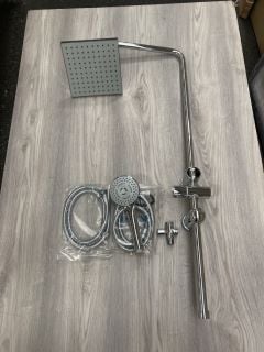 RISER RAIL KIT IN CHROME WITH SQUARE FIXED SHOWER HEAD, MULTI FUNCTION HANDSET & HOSE: LOCATION - R2