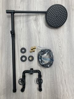 INDUSTRIAL STYLE SHOWER KIT IN BLACK WITH RISER RAIL, ROUND FIXED SHOWER HEAD, HANDSET AND HOSE RRP £475: LOCATION - R2