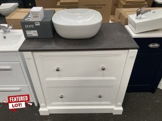 (COLLECTION ONLY) FLOOR STANDING 2 DRAWER COUNTER TOP SINK UNIT IN WHITE AND MOCHA 900 X 500MM WITH A CERAMIC VESSEL BASIN WITH A 3TH WALL MOUNTED BASIN MIXER IN CHROME WITH SPRUNG WASTE RRP £980: LO