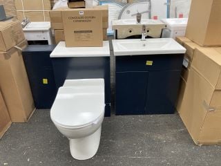 (COLLECTION ONLY) BATHROOM SUITE TO INCLUDE A FLOOR STANDING 2 DOOR SINK UNIT IN INDIGO WITH A 610 X 370MM 1TH CERAMIC BASIN COMPLETE WITH A MONO BASIN MIXER TAP AND CHROME SPRUNG WASTE WITH A 500 X