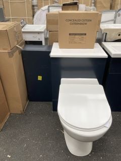 BATHROOM SUITE TO INCLUDE A FLOOR STANDING 2 DOOR SINK UNIT IN INDIGO WITH A 610 X 370MM 1TH CERAMIC BASIN COMPLETE WITH A MONO BASIN MIXER TAP AND CHROME SPRUNG WASTE WITH A 500 X 360MM INDIGO AND W