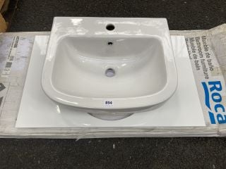 (COLLECTION ONLY) 790 X 485MM PRE DRILLED FLOATING SHELF/COUNTER TOP IN WHITE WITH A 1TH CERAMIC BASIN RRP £280: LOCATION - A7