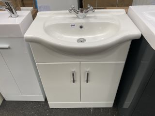 (COLLECTION ONLY) FLOOR STANDING 2 DOOR SEMI RECESSED SINK UNIT IN WHITE WITH A 650 X 440MM 1TH CERAMIC BASIN COMPLETE WITH A TRADITIONAL CROSSHEAD MONO BASIN MIXER TAP AND CHROME SPRUNG WASTE RRP £7