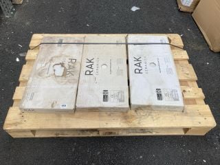 (COLLECTION ONLY) PALLET OF RAK INTERNAL/EXTERNAL GRADE (FREEZE THAW RESISTANT PORCELAIN TILES) 600 X 300MM IN POLISHED WHITE SURFACE APPROX 3M SQ IN TOTAL APPROX 75KG IN WEIGHT RRP £266 HEAVY ITEM A