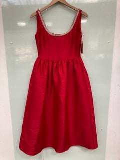 SELF PORTRAIT WOMENS TAFFETA DIAMANTE MIDI DRESS IN RED - SIZE UK 6 - RRP £380: LOCATION - A1