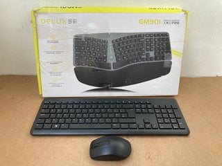 3 X ASSORTED COMPUTER ITEMS TO INCLUDE DELUXE GM901 ERGONOMIC KEYBOARD IN BLACK: LOCATION - A15