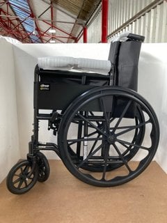 DRIVE DEVILBISS HEALTHCARE FOLD-AWAY WHEELCHAIR IN BLACK WITH FOOTRESTS: LOCATION - A15