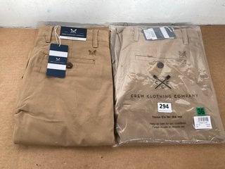 2 X CREW CLOTHING COMPANY MEN'S STRAIGHT FIT CHINOS IN BEIGE UK SIZE 36 & 32: LOCATION - A13