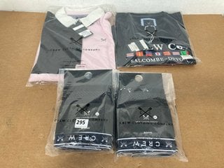 QTY OF ASSORTED MEN'S CLOTHING IN VARIOUS SIZES TO INCLUDE LADIES HARLEQUIN QUARTERED RUGBY SHIRT IN PINK/NAVY UK SIZE 14 - RRP: £59: LOCATION - A13