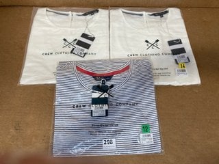 3 X ASSORTED WOMENS CREW CLOTHING IN VARIOUS SIZES TO INCLUDE CREW CLOTHING COMPANY PERFECT STRIPED CREW CLUB T-SHIRT IN WHITE/NAVY UK SIZE 12: LOCATION - A13