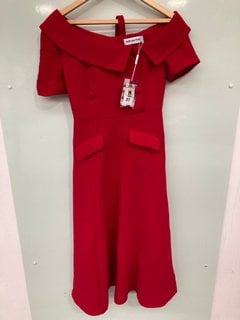 SELF-PORTRAIT RED TAILORED CREPE MIDI DRESS - SIZE UK8 - RRP £360: LOCATION - BOOTH