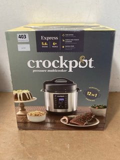 CROCKPOT 5.6 LITRE 12-IN-1 PRESSURE MULTICOOKER IN BLACK/STAINLESS STEEL: LOCATION - A7