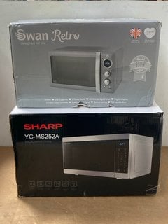 SWAN RETRO 800W MICROWAVE OVEN IN GREY TO ALSO INCLUDE SHARP YC-MS252A MICROWAVE OVEN IN BLACK/SILVER: LOCATION - A6