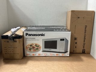 3 X ASSORTED ELECTRICAL APPLIANCES TO INCLUDE PANASONIC NN-K18JMM MICROWAVE GRILL OVEN IN SILVER: LOCATION - A6