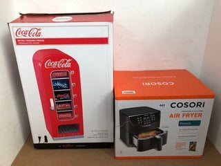 COSORI PREMIUM 5.5 LITRE AIR FRYER IN BLACK TO ALSO INCLUDE COCA COLA 18 LITRE MINI FRIDGE IN RED: LOCATION - A4