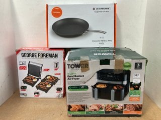 3 X ASSORTED KITCHEN ITEMS TO INCLUDE LE CREUSET TOUGHENED NON-STICK 30CM SHALLOW FRYING PAN: LOCATION - B3