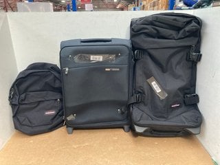 3 X ASSORTED TRAVEL ITEMS TO INCLUDE EASTPAK PADDED ADJUSTABLE STRAP BACKPACK IN BLACK: LOCATION - B5