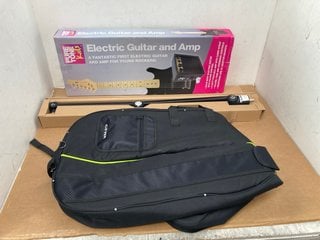 3 X ASSORTED MUSIC ITEMS TO INCLUDE PURE TONE KIDS ELECTRIC GUITAR AND AMP IN BLACK: LOCATION - B8