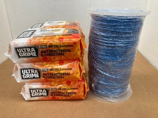 6 X ULTRA GRIME PRO ANTI-BAC WIPES - 100 XXL WIPES TO ALSO INCLUDE REEL OF POLYPROPYLENE ROPE IN BLUE: LOCATION - B9