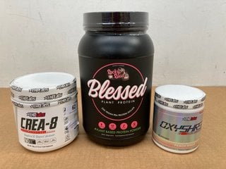 3 X ASSORTED SUPPLEMENTS TO INCLUDE EHP LABS 300G OXYSHRED ULTRA CONCENTRATION FOOD SUPPLEMENT IN PEACH RINGS FLAVOUR - BBE: 01/09/2025: LOCATION - B9