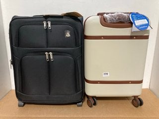 HINOMOTO SUPER SILENT CASTOR CABIN SIZED SUITCASE IN BROWN/CREAM TO INCLUDE AEROLITE TRAVEL SENTRY SUITCASE IN BLACK: LOCATION - C10