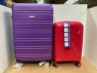 FLYMAX CABIN SIZE HARDSHELL WHEELED SUITCASE IN RED TO INCLUDE FLYMAX LARGE HARDSHELL WHEELED SUITCASE IN PURPLE: LOCATION - C8