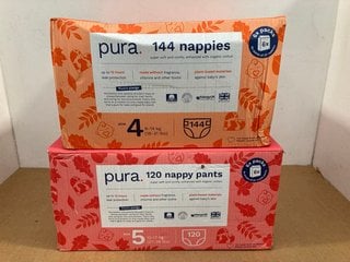 BOX OF 144 PURA SIZE 4 NAPPIES TO INCLUDE BOX OF 120 PURA NAPPY PANTS SIZE 5: LOCATION - C8