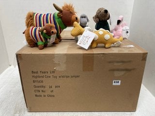 QTY OF BEST YEARS PLUSH TOYS TO INCLUDE HIGHLAND COW PLUSH TOYS WITH STRIPED JUMPERS: LOCATION - C7