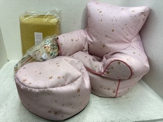 3 X ASSORTED HOUSEHOLD ITEMS TO INCLUDE JOHN LEWIS STARDUST BEAN BAG CHAIR AND STOOL SET IN PINK: LOCATION - C6