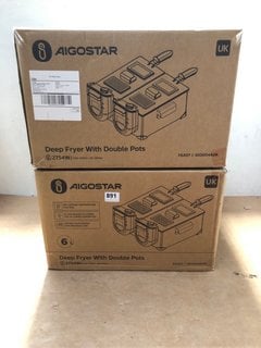 2 X AIGOSTAR DEEP FAT FRYERS WITH DOUBLE POTS - COMBINED RRP £135.00: LOCATION - C3